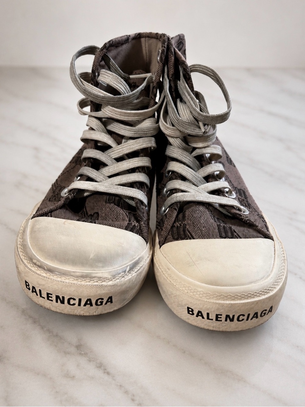 Balenciaga Brown Canvas High-Top Sneakers with Cream Toe